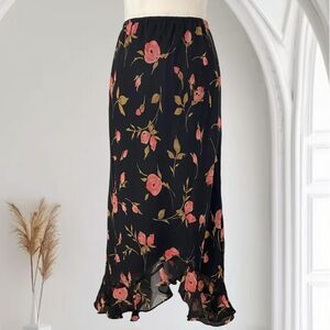 Vintage 90s Witchy Whimsygoth Black Mesh Asymmetric Midi Maxi Skirt 10 P